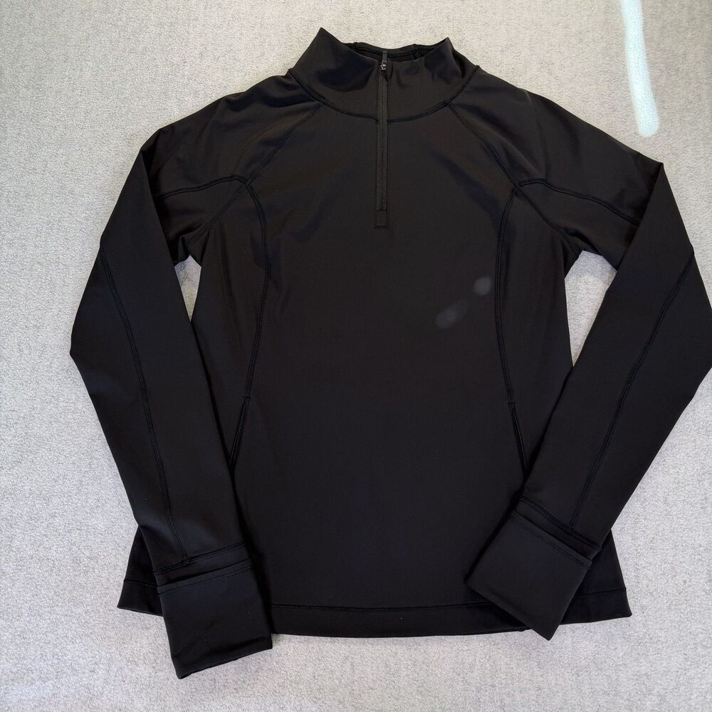 Athleta Rainier Half Zip Black Medium Thumbhole Zip Pocket Running Pullover